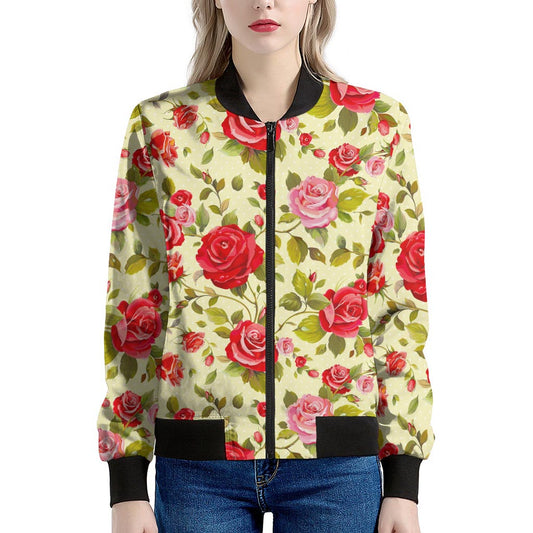 Red Pink Rose Floral Pattern Print Women's Bomber Jacket