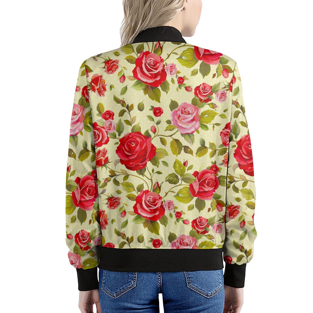 Red Pink Rose Floral Pattern Print Women's Bomber Jacket