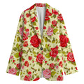 Red Pink Rose Floral Pattern Print Women's Cotton Blazer