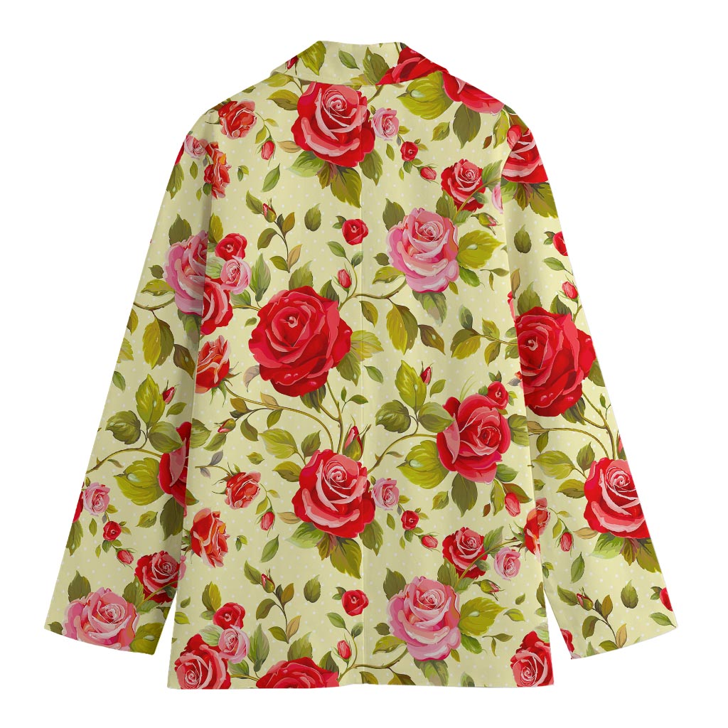 Red Pink Rose Floral Pattern Print Women's Cotton Blazer
