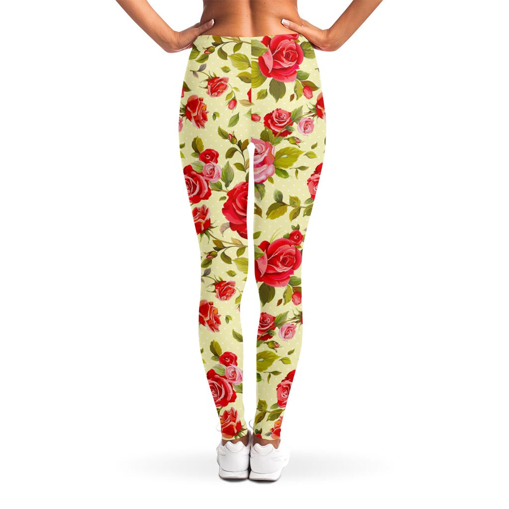 Red Pink Rose Floral Pattern Print Women's Leggings
