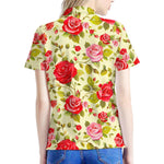 Red Pink Rose Floral Pattern Print Women's Polo Shirt