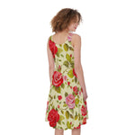 Red Pink Rose Floral Pattern Print Women's Sleeveless Dress