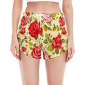 Red Pink Rose Floral Pattern Print Women's Split Running Shorts