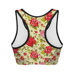 Red Pink Rose Floral Pattern Print Women's Sports Bra