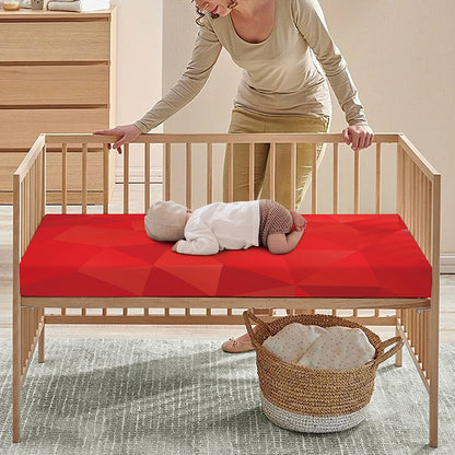 Red Polygonal Geometric Print Baby Crib Sheet