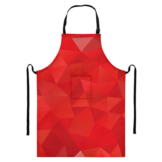 Red Polygonal Geometric Print Bib Apron With Pocket
