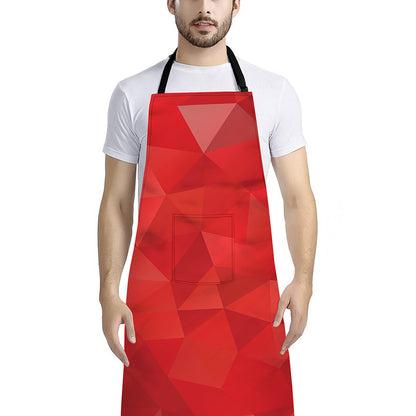 Red Polygonal Geometric Print Bib Apron With Pocket