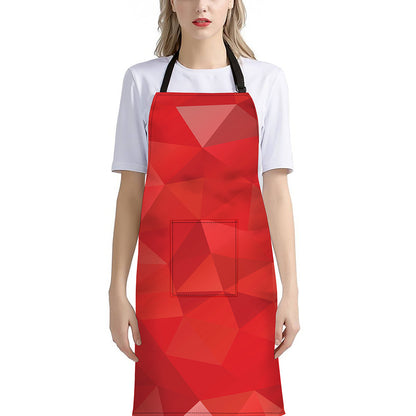 Red Polygonal Geometric Print Bib Apron With Pocket