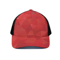 Red Polygonal Geometric Print Black Mesh Trucker Hat
