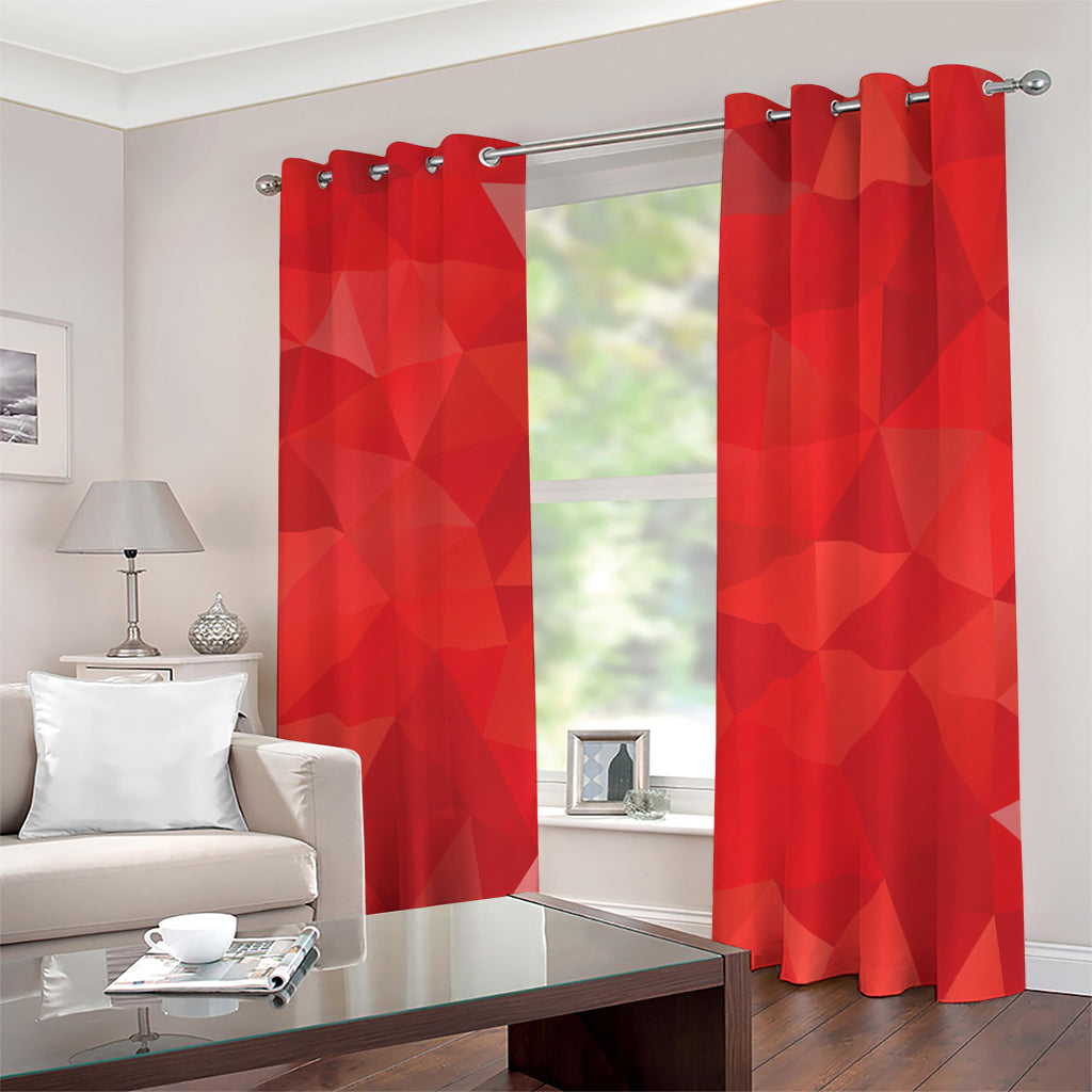 Red Polygonal Geometric Print Blackout Grommet Curtains