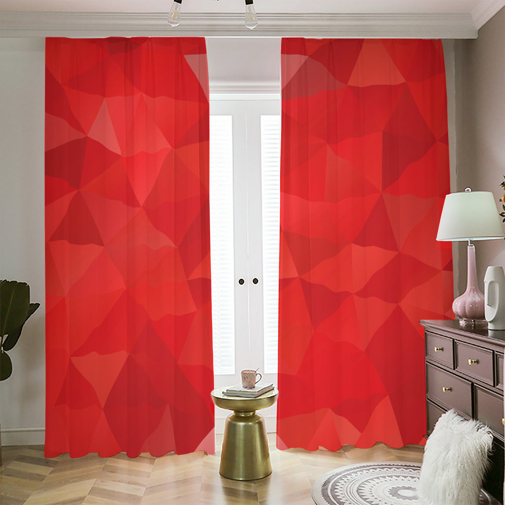 Red Polygonal Geometric Print Blackout Pencil Pleat Curtains