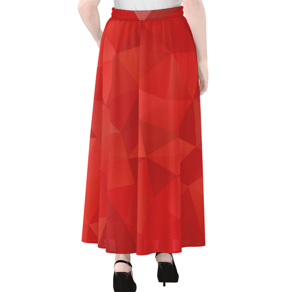 Red Polygonal Geometric Print Chiffon Maxi Skirt