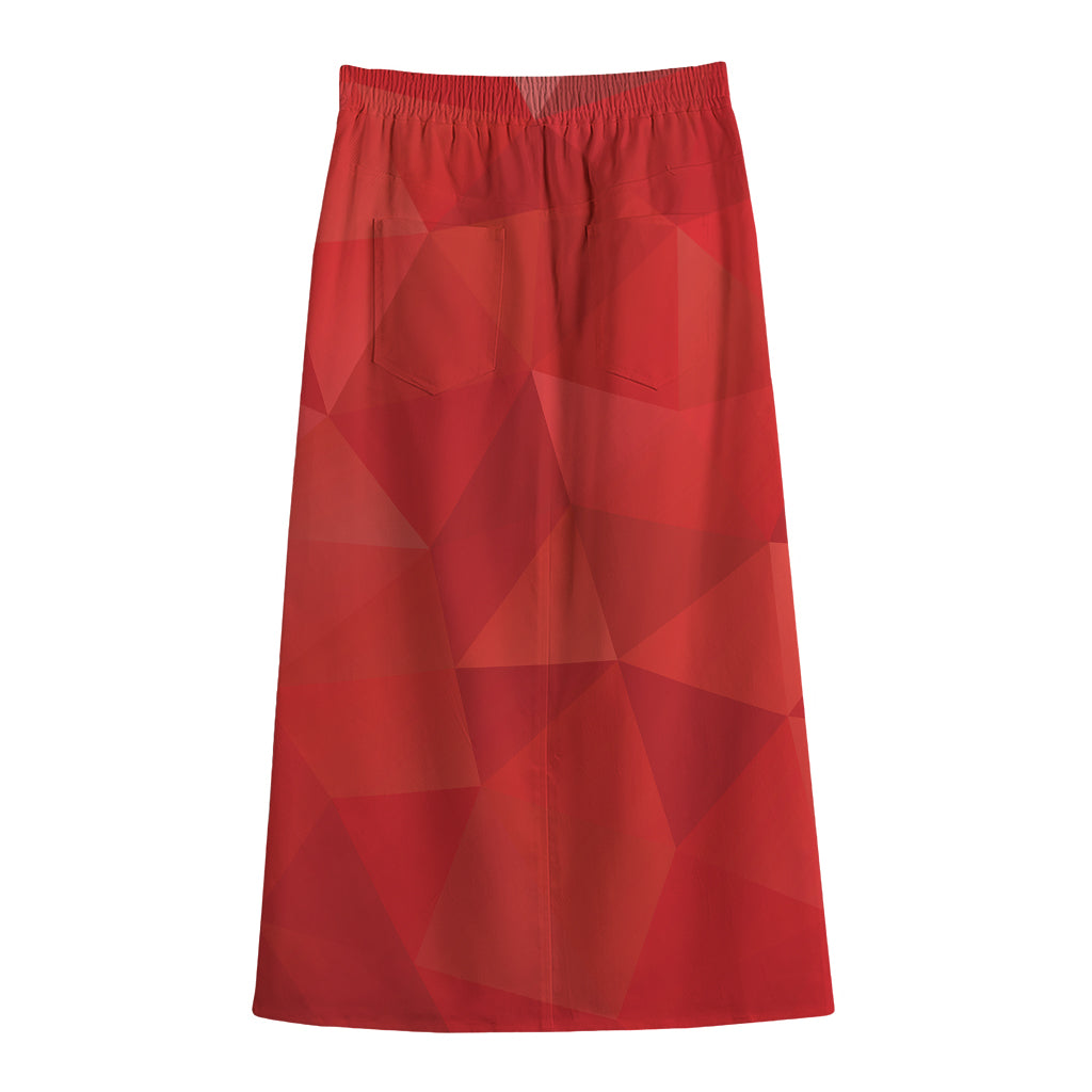Red Polygonal Geometric Print Cotton Front Slit Maxi Skirt