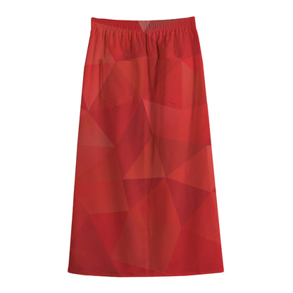 Red Polygonal Geometric Print Cotton Front Slit Maxi Skirt