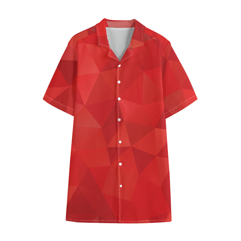 Red Polygonal Geometric Print Cotton Hawaiian Shirt