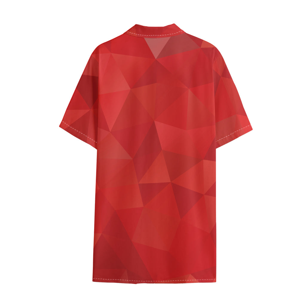 Red Polygonal Geometric Print Cotton Hawaiian Shirt