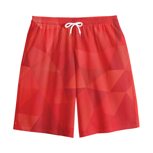 Red Polygonal Geometric Print Cotton Shorts
