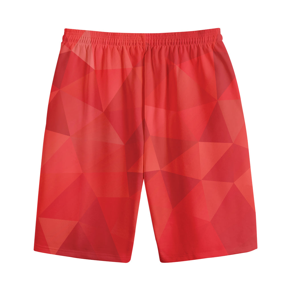 Red Polygonal Geometric Print Cotton Shorts