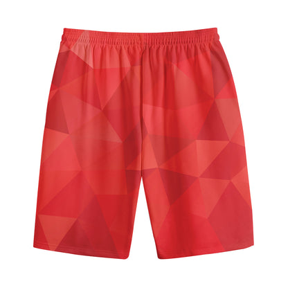 Red Polygonal Geometric Print Cotton Shorts