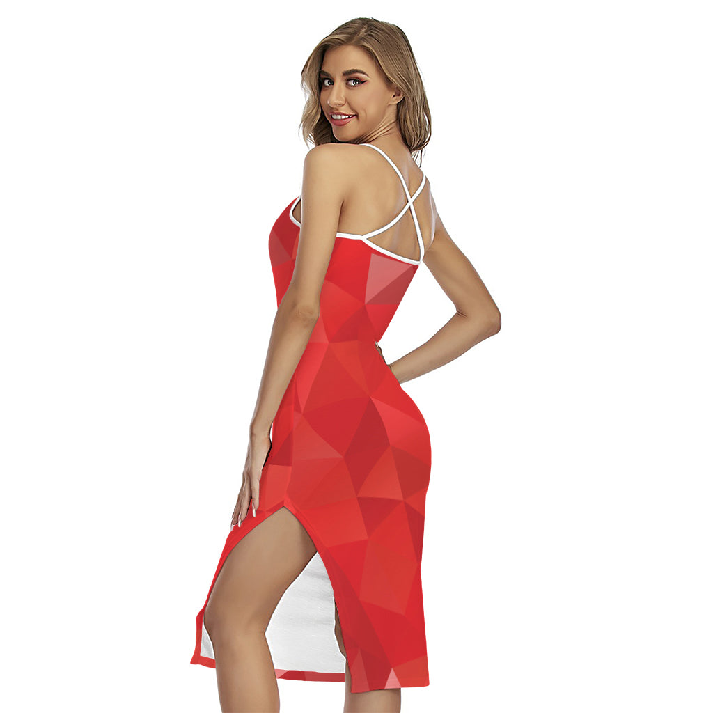 Red Polygonal Geometric Print Cross Back Cami Dress