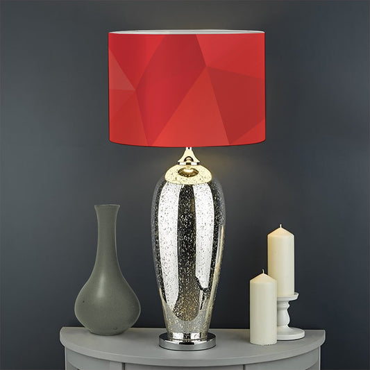 Red Polygonal Geometric Print Drum Lamp Shade