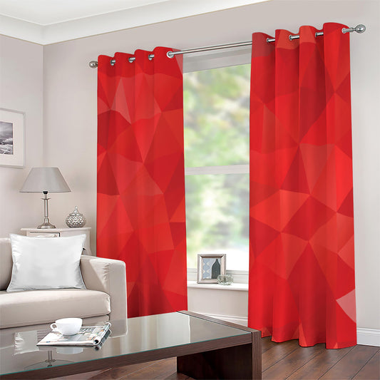 Red Polygonal Geometric Print Extra Wide Grommet Curtains