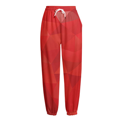 Red Polygonal Geometric Print Fleece Lined Knit Pants