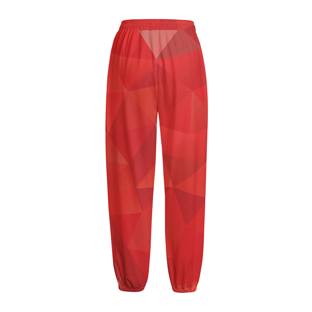 Red Polygonal Geometric Print Fleece Lined Knit Pants