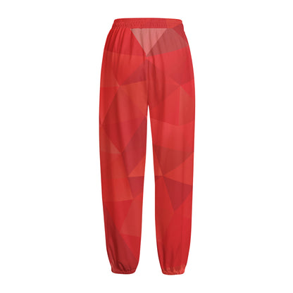 Red Polygonal Geometric Print Fleece Lined Knit Pants