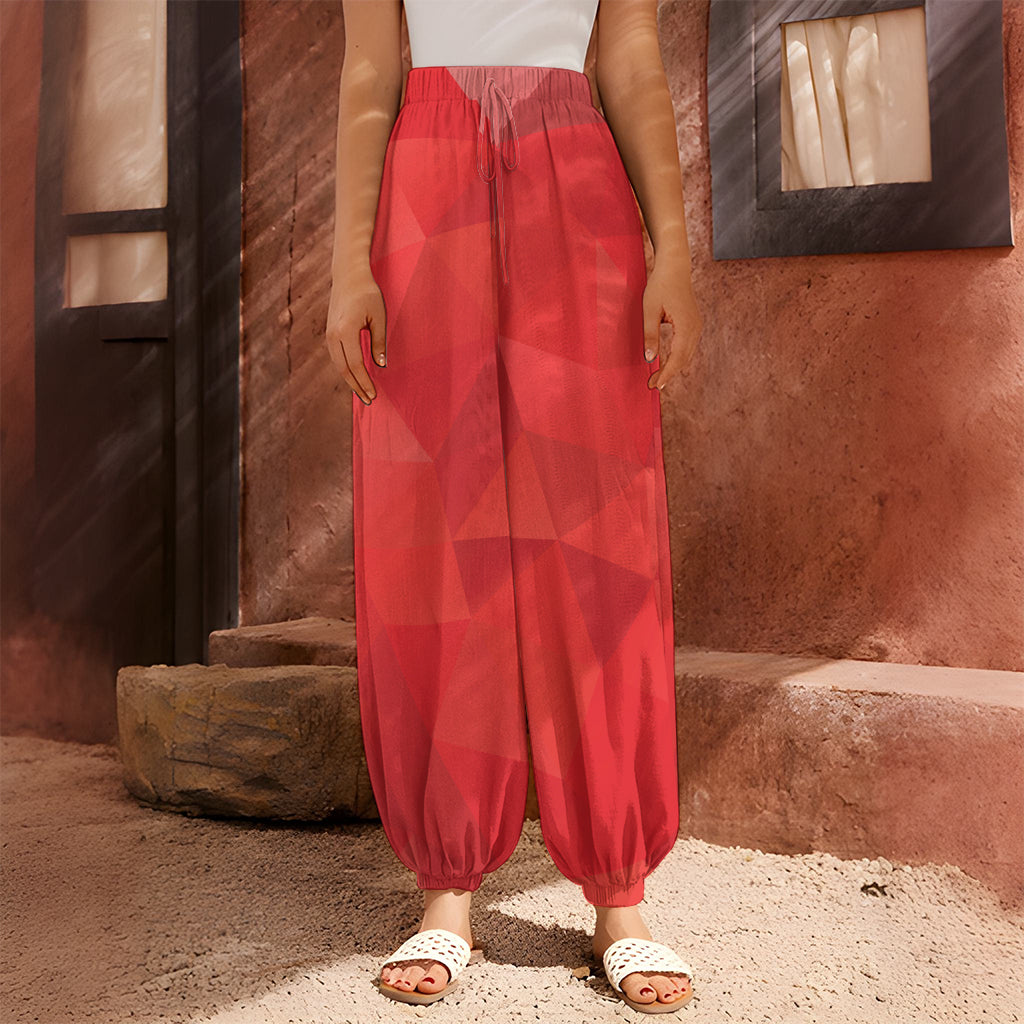 Red Polygonal Geometric Print Harem Pants