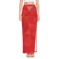 Red Polygonal Geometric Print High Slit Maxi Skirt