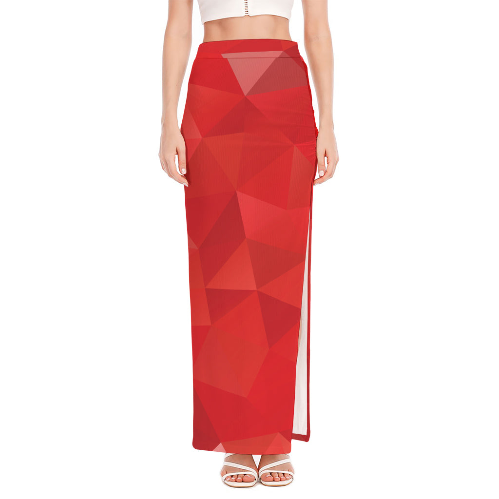 Red Polygonal Geometric Print High Slit Maxi Skirt