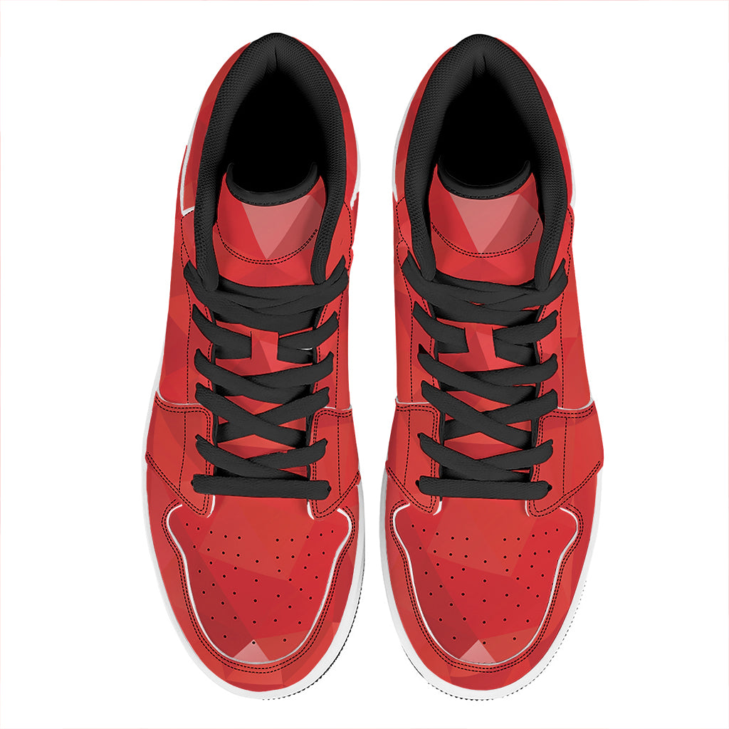 Red Polygonal Geometric Print High Top Leather Sneakers