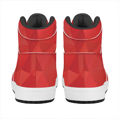 Red Polygonal Geometric Print High Top Leather Sneakers