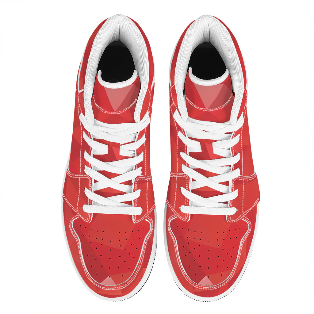 Red Polygonal Geometric Print High Top Leather Sneakers