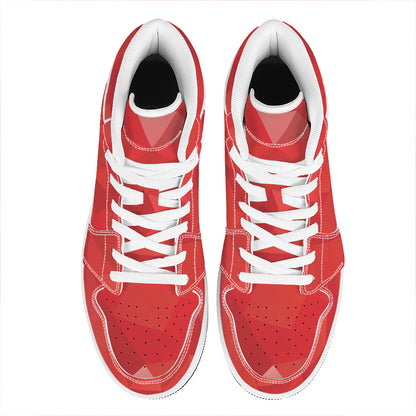 Red Polygonal Geometric Print High Top Leather Sneakers