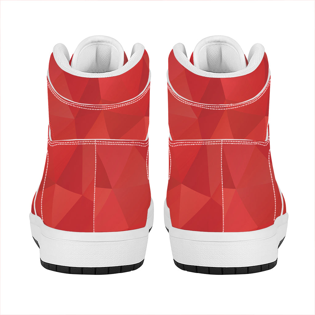 Red Polygonal Geometric Print High Top Leather Sneakers