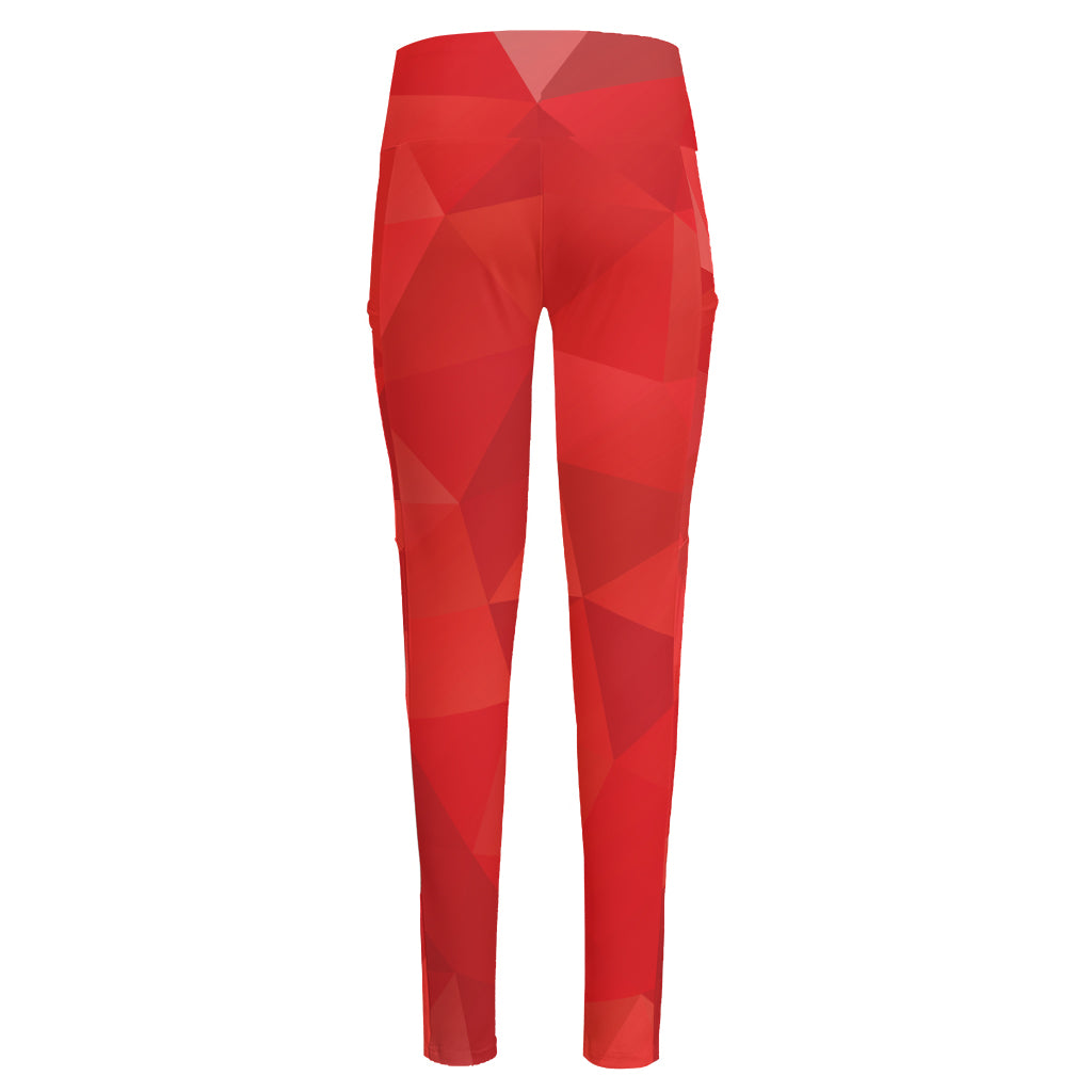 Red Polygonal Geometric Print High-Waisted Pocket Leggings