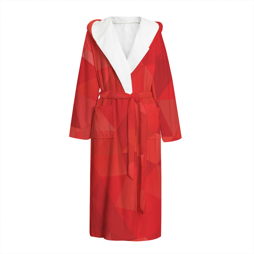 Red Polygonal Geometric Print Hooded Bathrobe