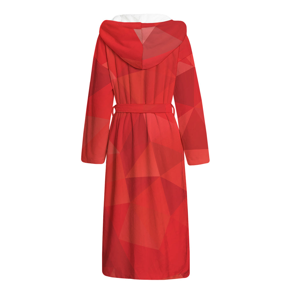 Red Polygonal Geometric Print Hooded Bathrobe