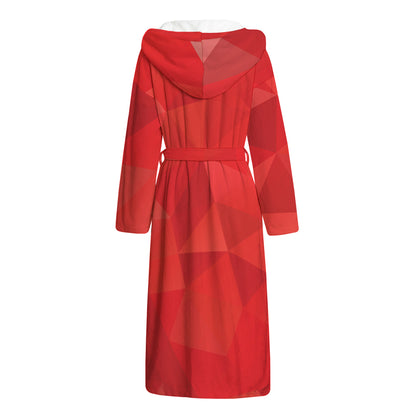 Red Polygonal Geometric Print Hooded Bathrobe