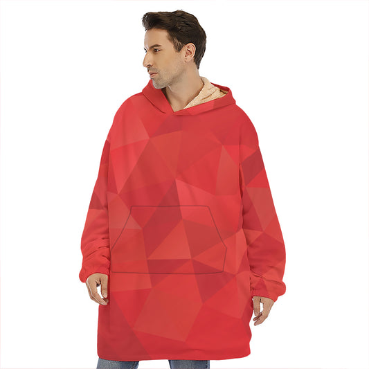 Red Polygonal Geometric Print Hoodie Blanket