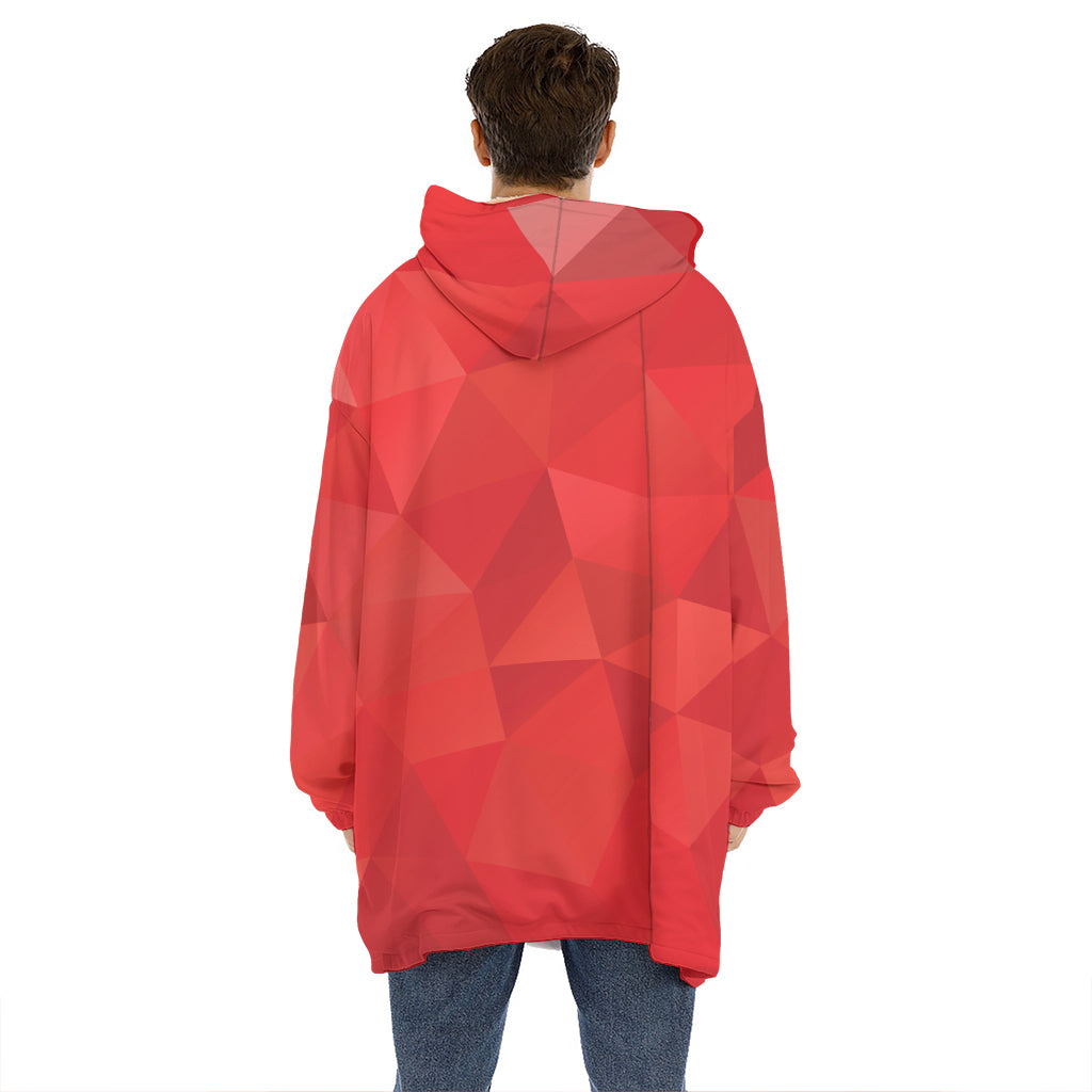 Red Polygonal Geometric Print Hoodie Blanket