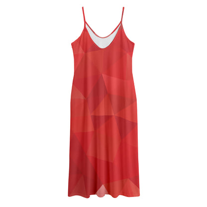 Red Polygonal Geometric Print Jersey Midi Cami Dress