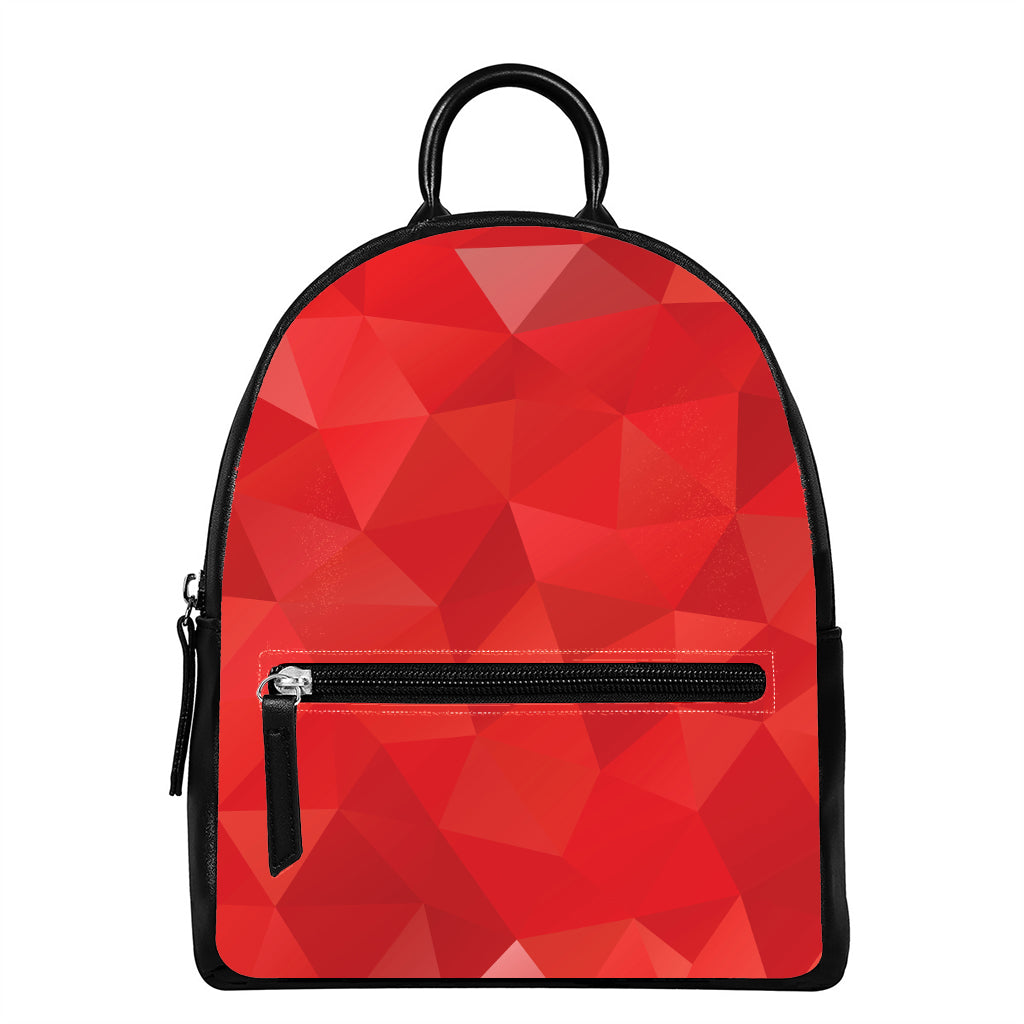 Red Polygonal Geometric Print Leather Backpack