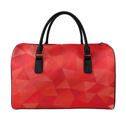 Red Polygonal Geometric Print Leather Duffle Bag