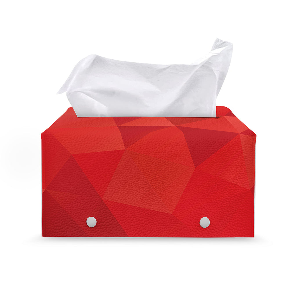 Red Polygonal Geometric Print Leather Tissue Box Cover