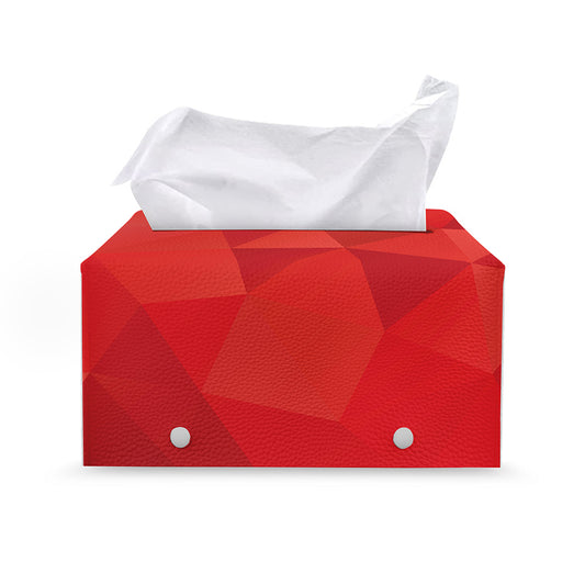 Red Polygonal Geometric Print Leather Tissue Box Cover