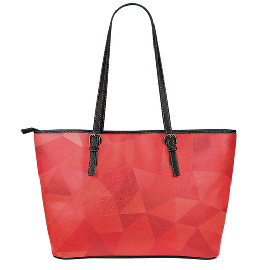 Red Polygonal Geometric Print Leather Tote Bag